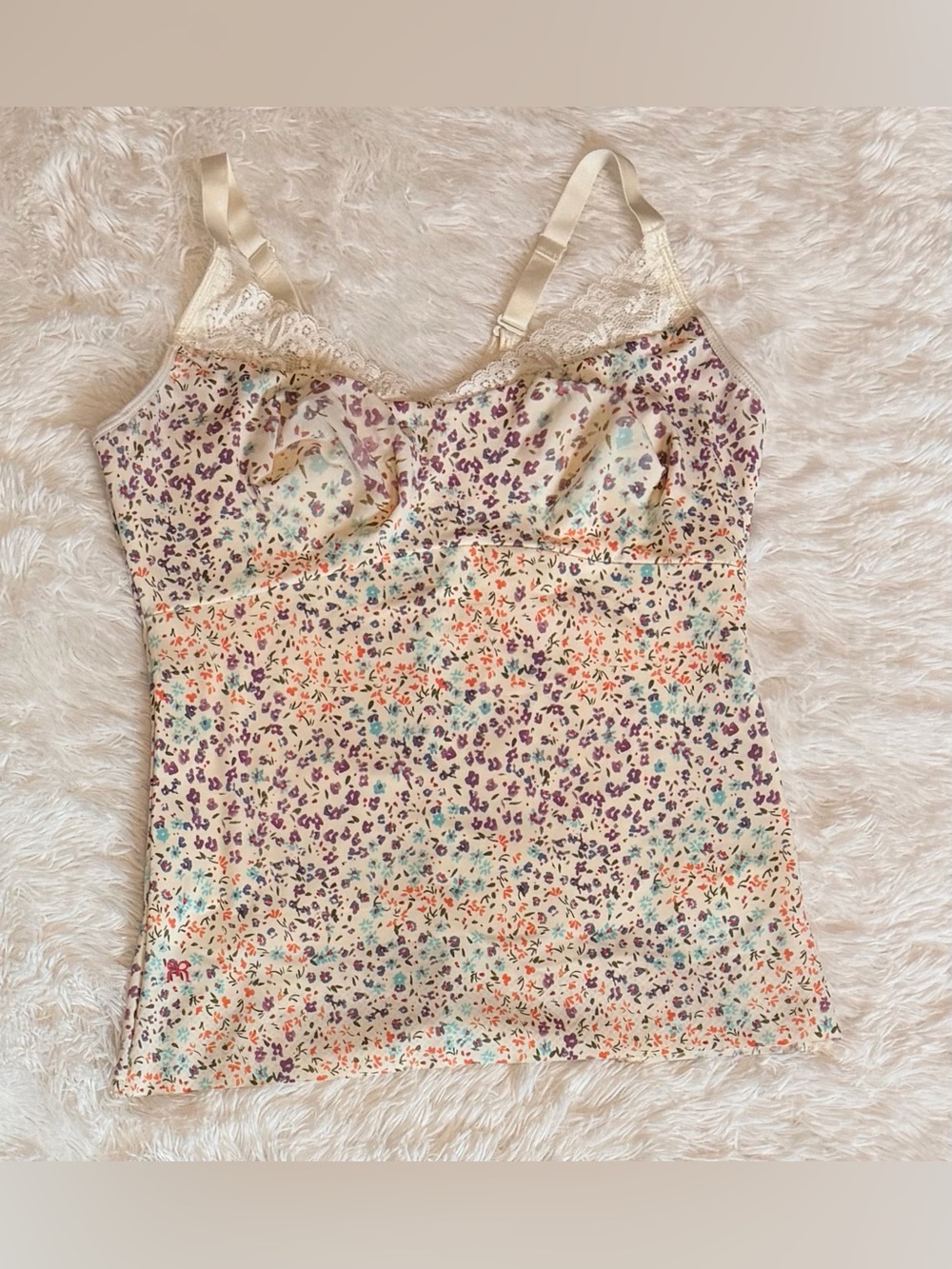 Ruby Ribbon Cream Floral Lace Cami with Purple, Teal & Coral Accents